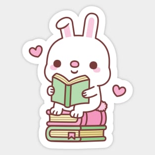 Cute Little Bunny Rabbit Loves To Read Books Sticker